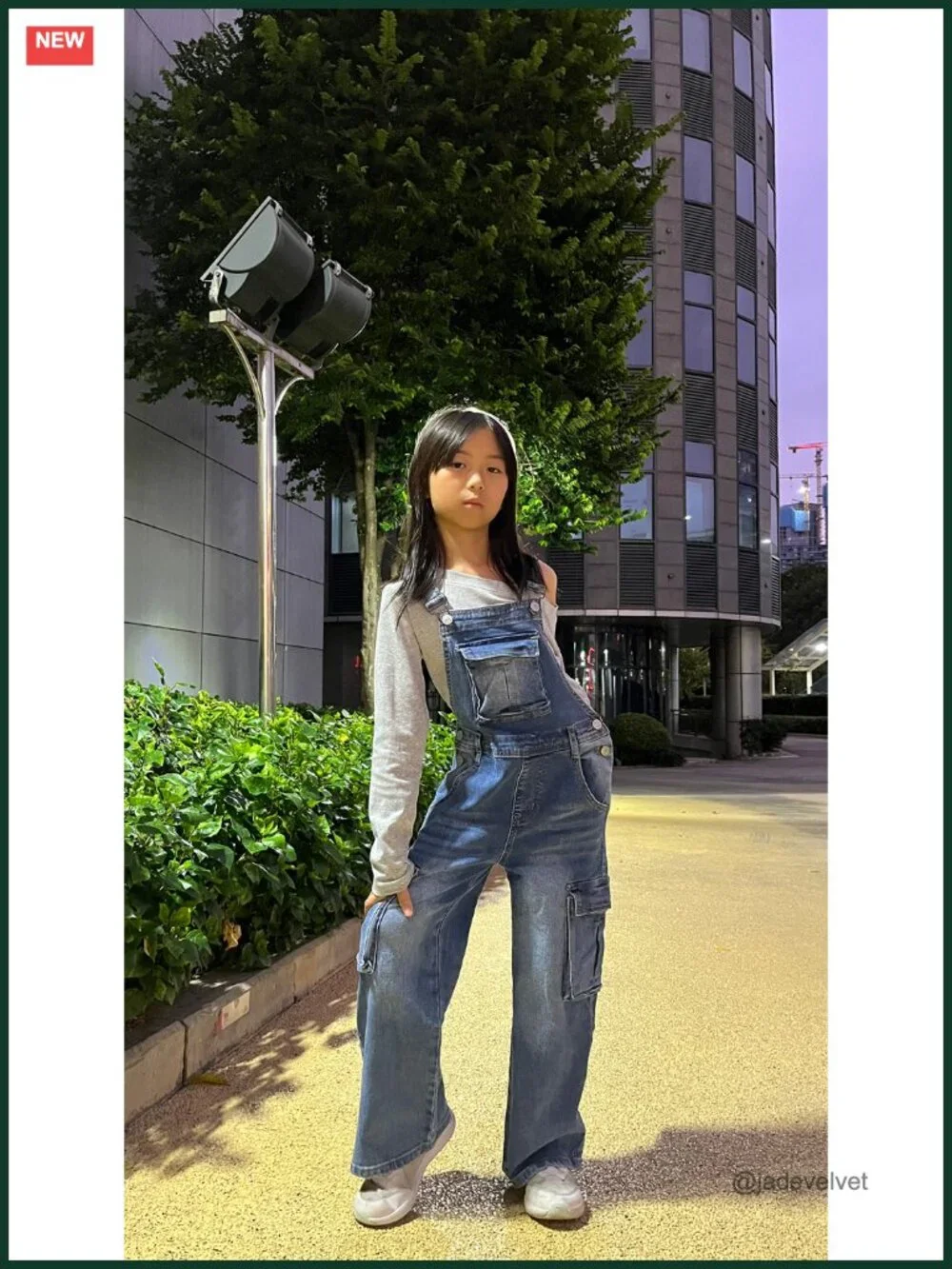 Girls Denim Overalls Wide Leg With Accordion Heel Pockets Cargo